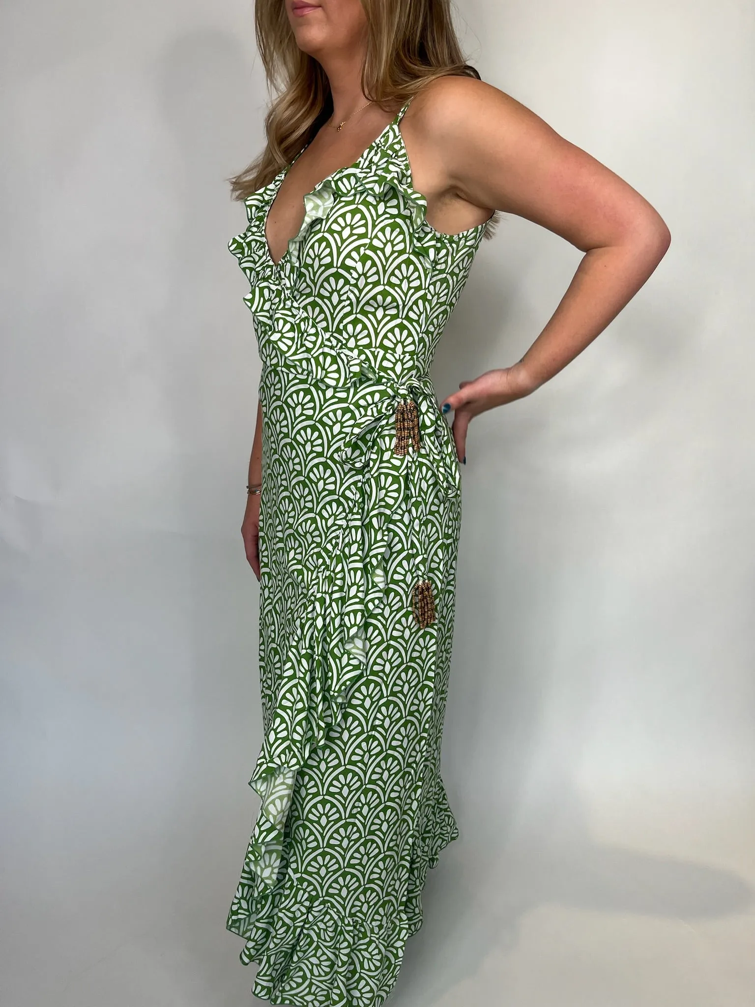 Skemo Art Deco Wrap Long Dress Green