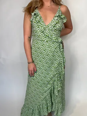 Skemo Art Deco Wrap Long Dress Green