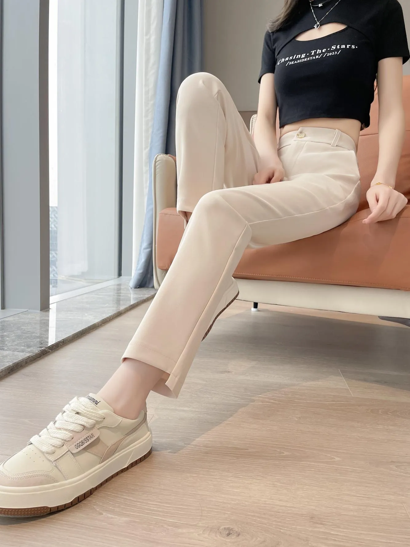 Solid Anti-Wrinkle Mid-Waisted Straight Leg Pants
