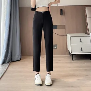 Solid Anti-Wrinkle Mid-Waisted Straight Leg Pants