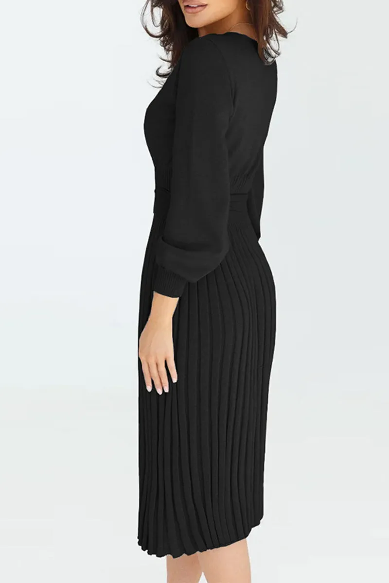 Solid Bandage O Neck One Step Skirt Dresses(4 Colors)