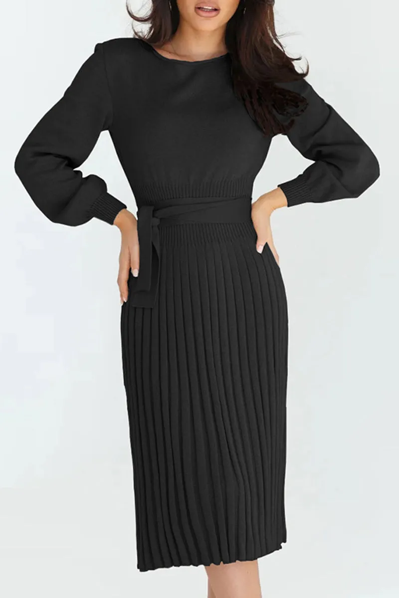 Solid Bandage O Neck One Step Skirt Dresses(4 Colors)