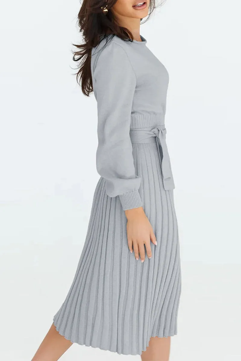 Solid Bandage O Neck One Step Skirt Dresses(4 Colors)