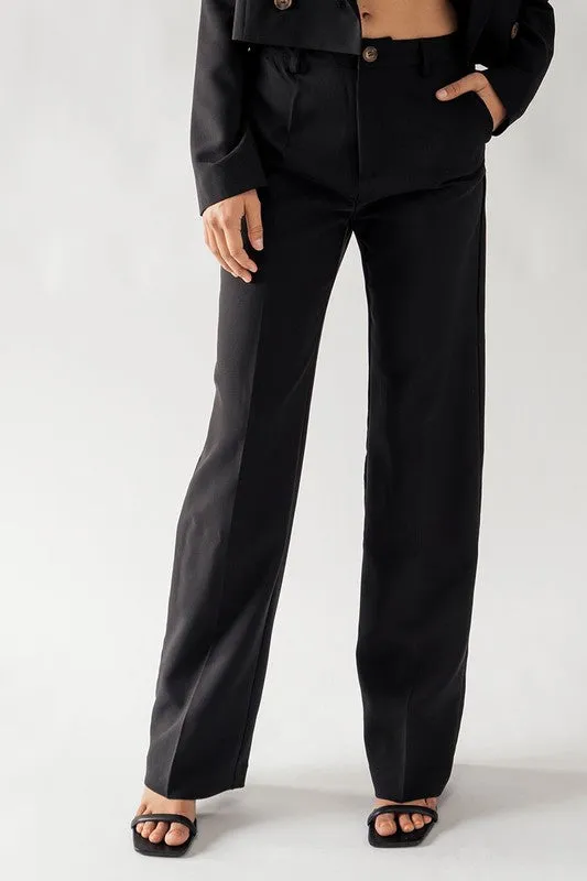 Solid Straight Leg Trouser (Beige, Black)
