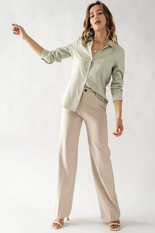 Solid Straight Leg Trouser (Beige, Black)