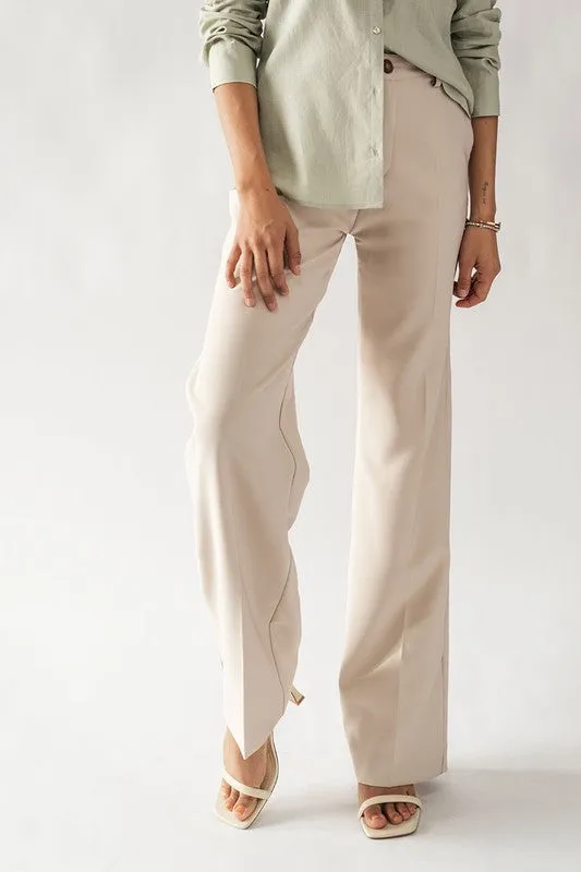 Solid Straight Leg Trouser (Beige, Black)