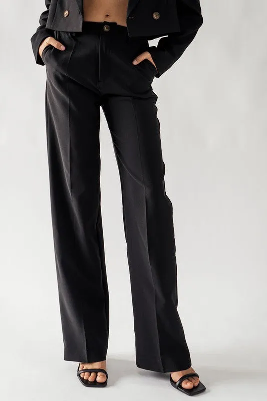 Solid Straight Leg Trouser (Beige, Black)