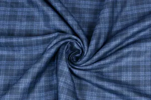 Space Blue Tweed Fabric with Small Black Checks & Stripes ( 2 Meter Cut Piece)