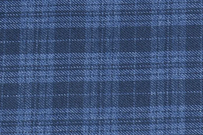 Space Blue Tweed Fabric with Small Black Checks & Stripes ( 2 Meter Cut Piece)