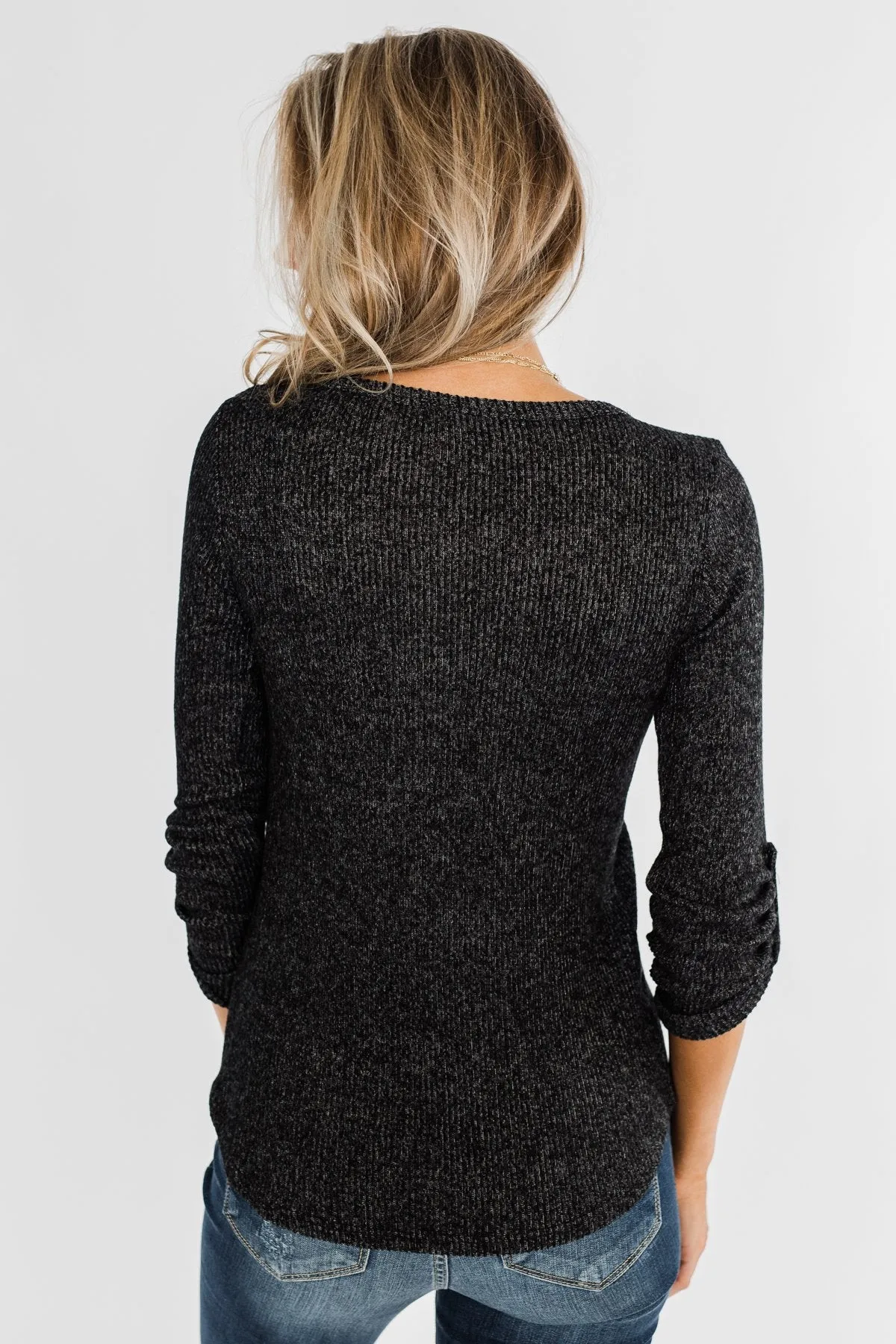 Starry Nights Ribbed Pocket Top- Black