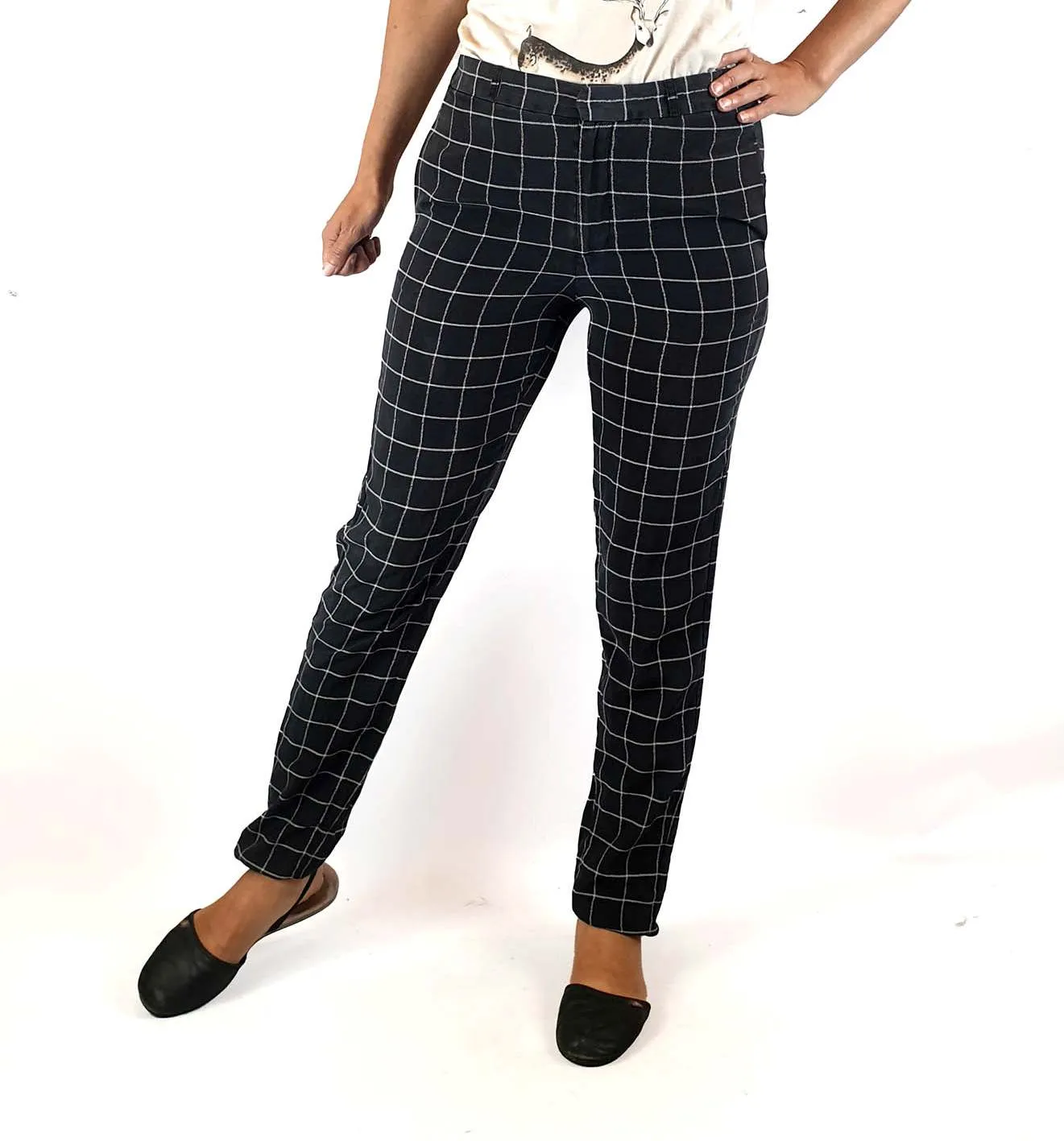 Steven Alan 100% silk black and white check pants size 2, best fits 8