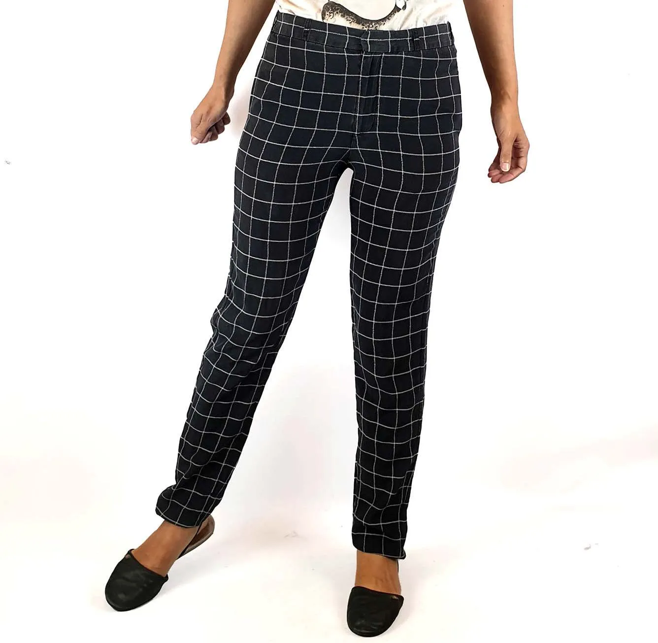 Steven Alan 100% silk black and white check pants size 2, best fits 8