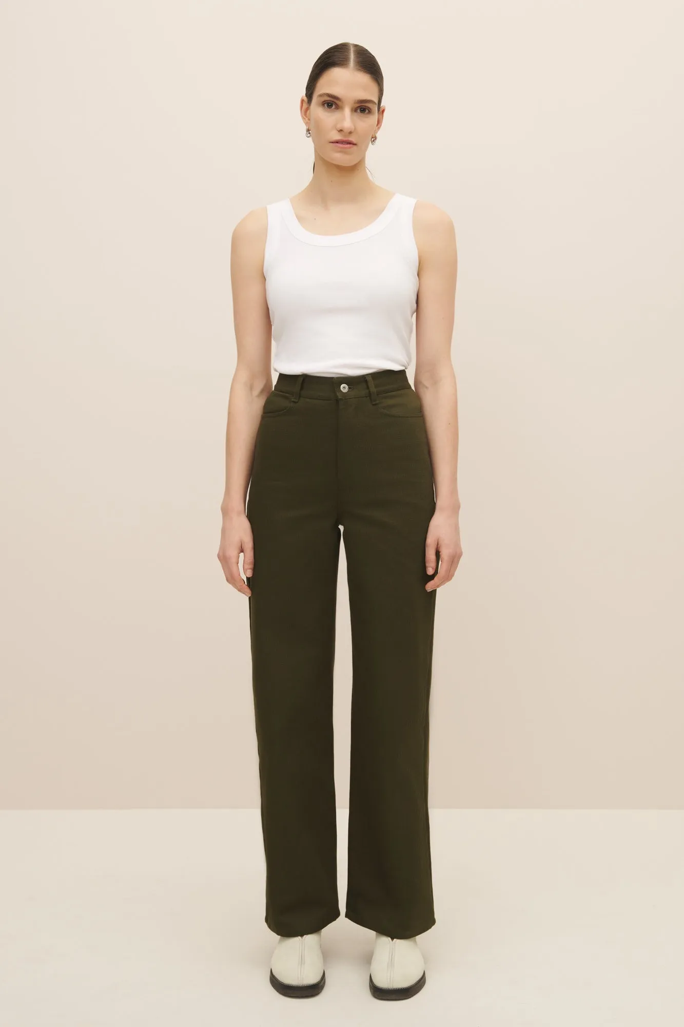 Straight Leg Jeans - Khaki Denim