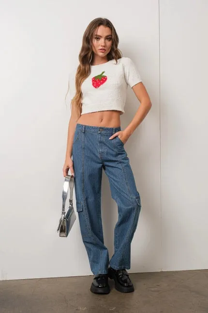 Strawberry Cropped Sweater Top