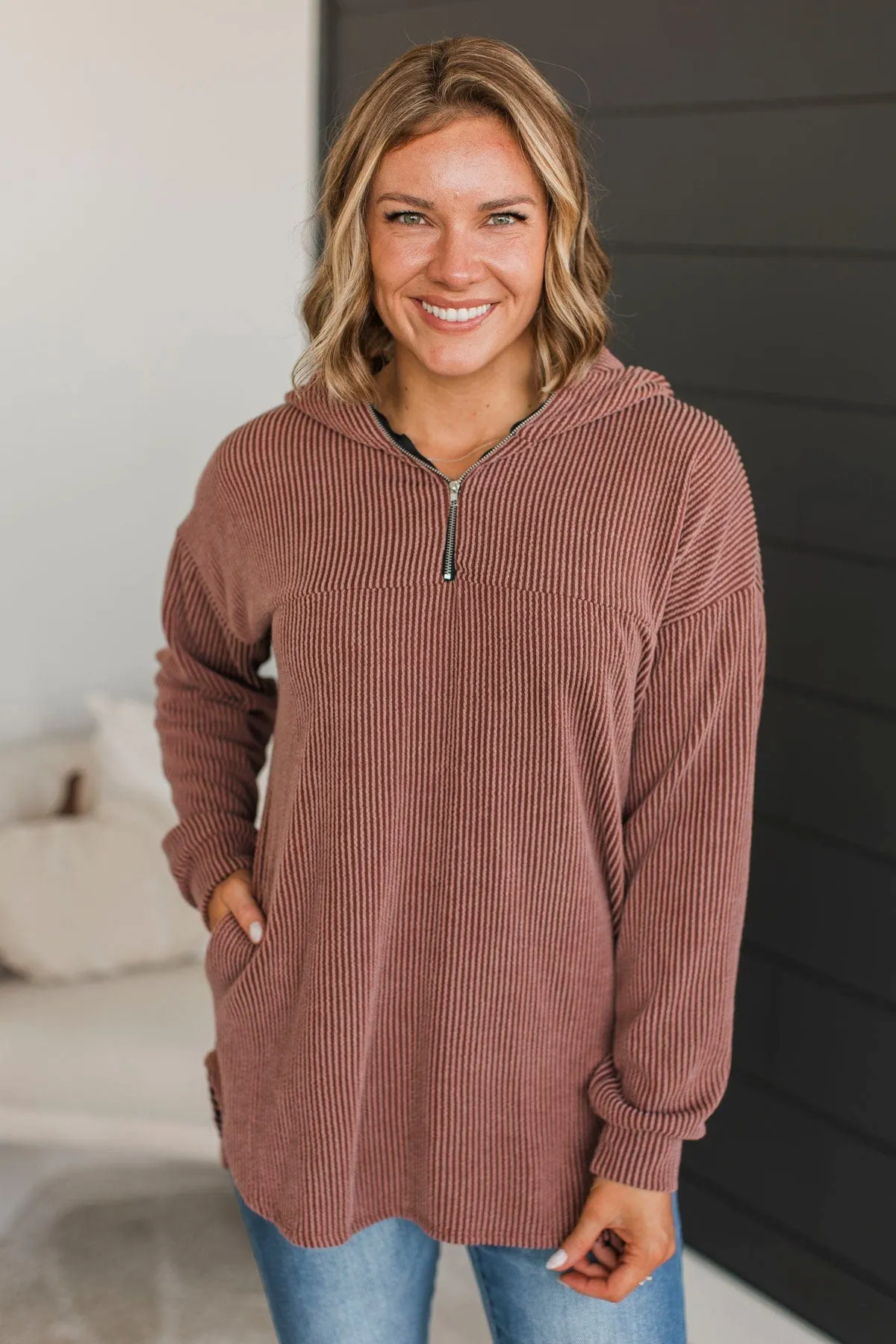 Stroke Of Luck Ribbed Pullover Top- Brick