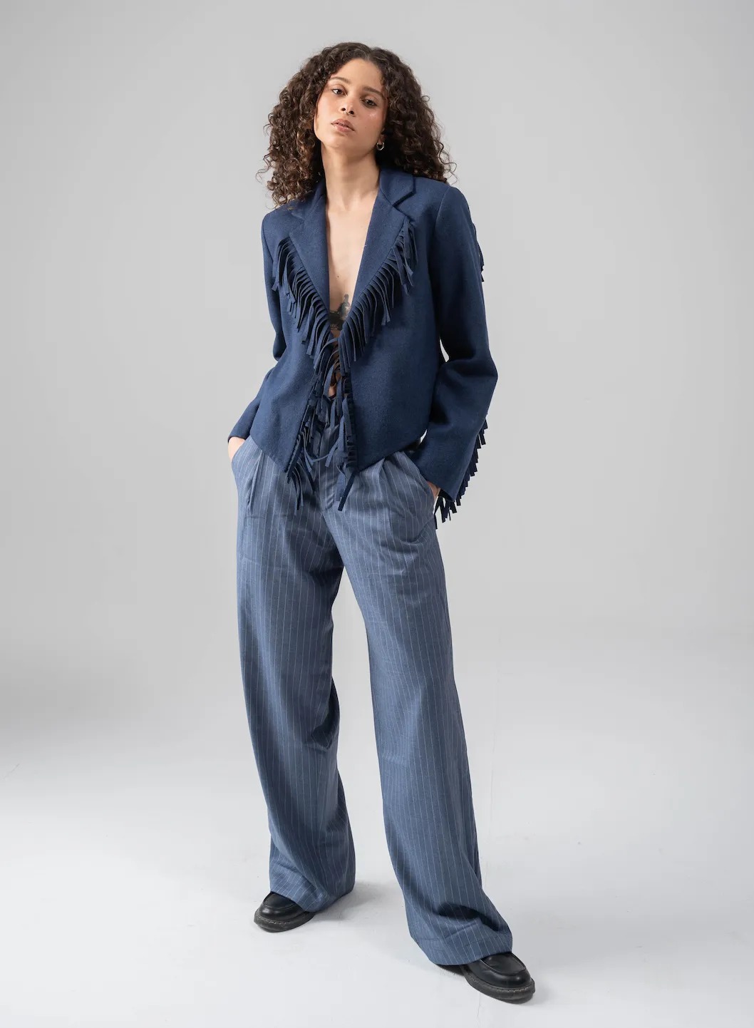 SUHAIR DENIM BLUE TAILORED PANTS