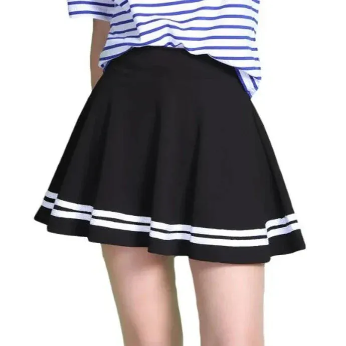Summer 2024 Women Skirt Elastic Faldas Ladies Midi Skirts Pleated Black Sexy Stripe Girl Mini Short School Skirts saia feminina