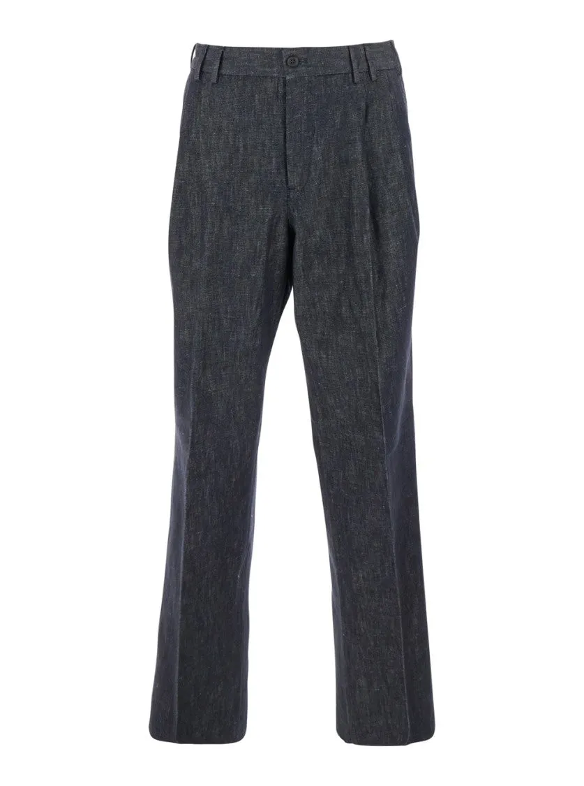 Tailored Pants With Pend Detailing In Cotton-Linen Blend