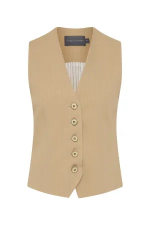 TAILORED VEST - SAND/WHITE PIN STRIPE