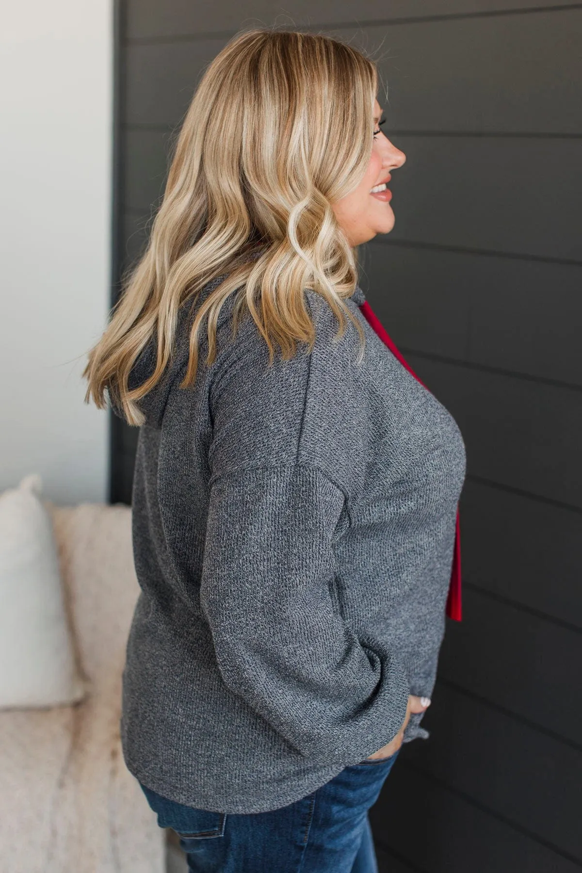 Talking To You Hooded Knit Top- Charcoal