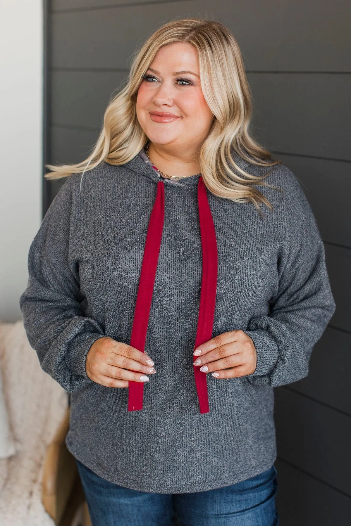 Talking To You Hooded Knit Top- Charcoal