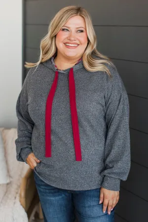 Talking To You Hooded Knit Top- Charcoal