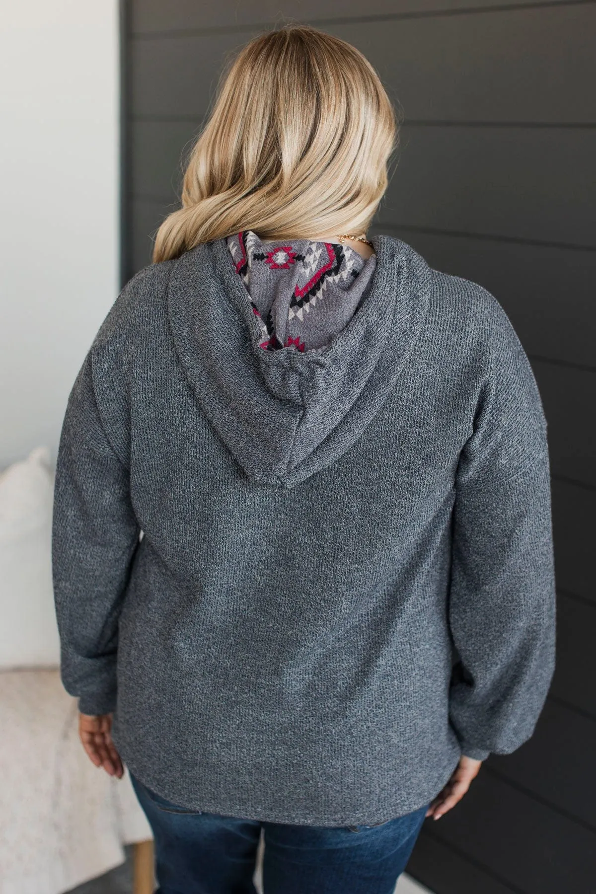 Talking To You Hooded Knit Top- Charcoal