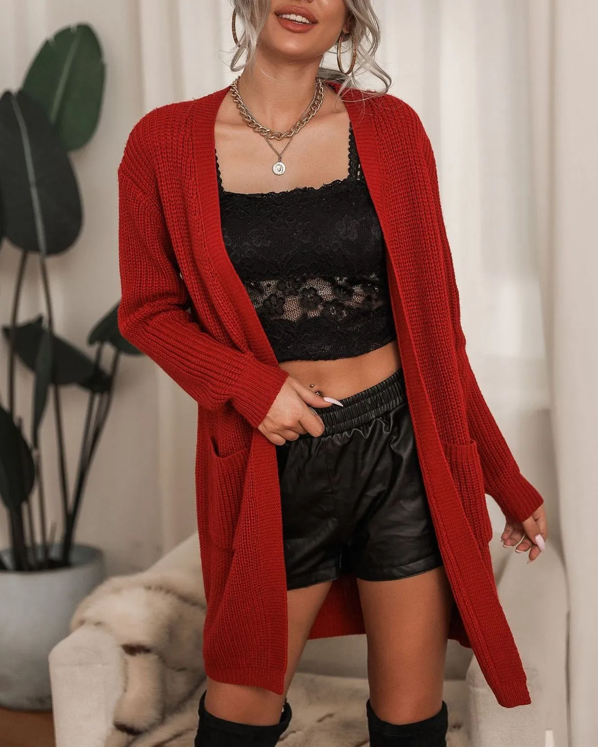 Through the Seasons Ribbed Knit Cardigan Sweater - Red