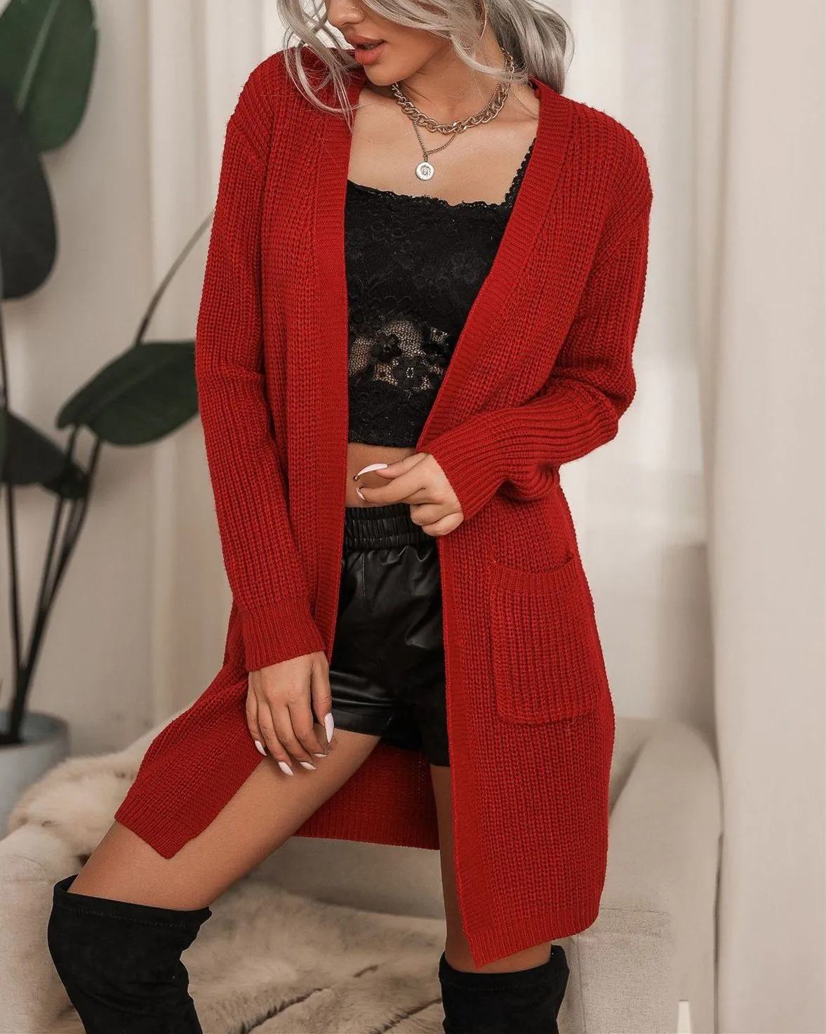 Through the Seasons Ribbed Knit Cardigan Sweater - Red