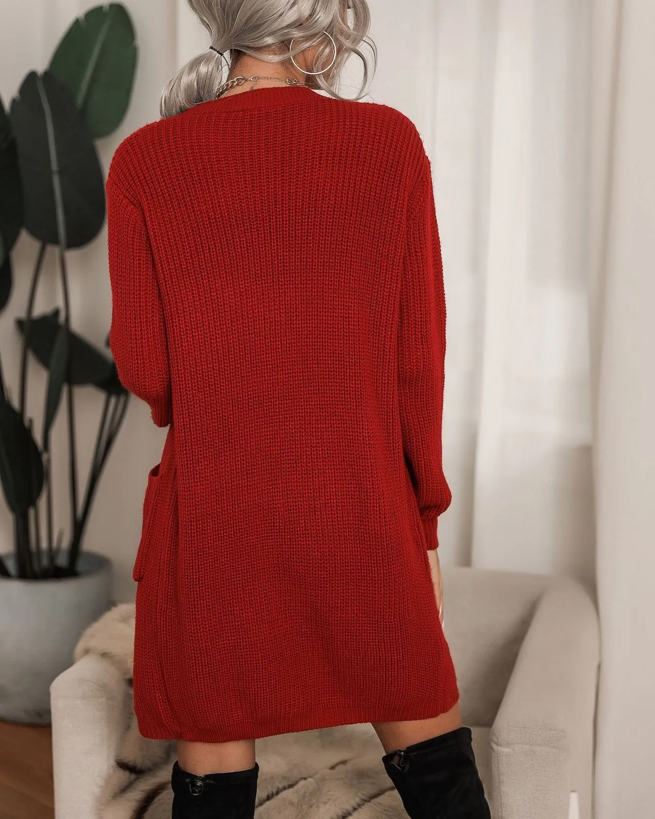 Through the Seasons Ribbed Knit Cardigan Sweater - Red