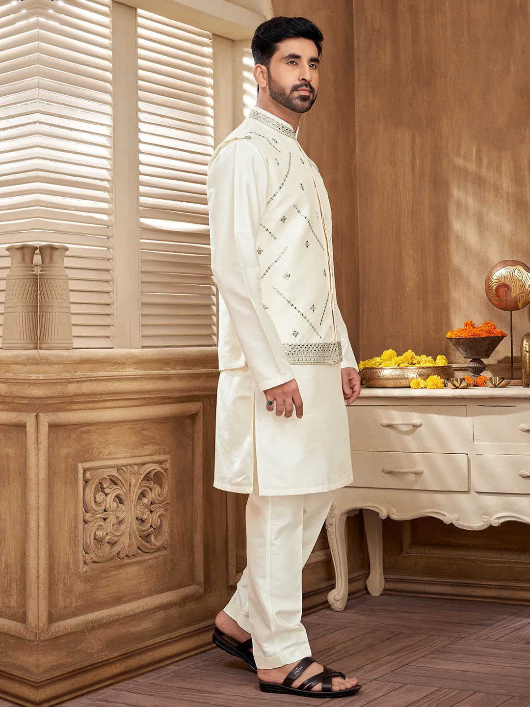 Timeless  White Kurta Set with Dazzling Mirror Work