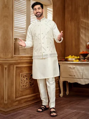 Timeless  White Kurta Set with Dazzling Mirror Work