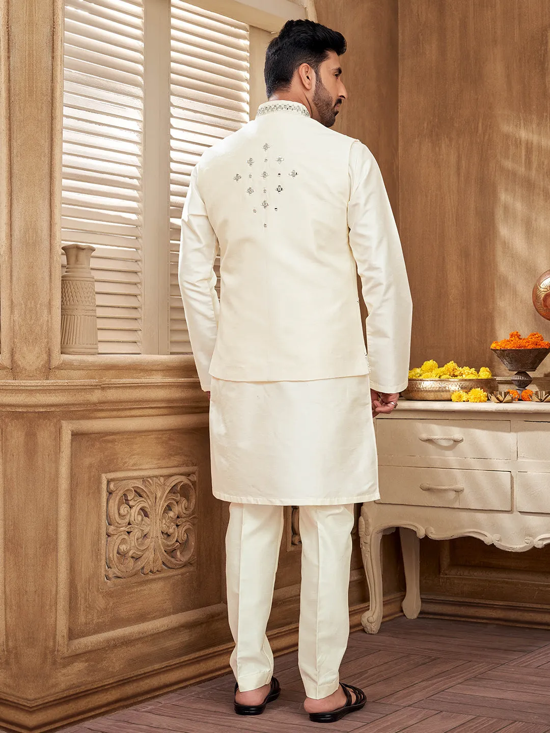 Timeless  White Kurta Set with Dazzling Mirror Work