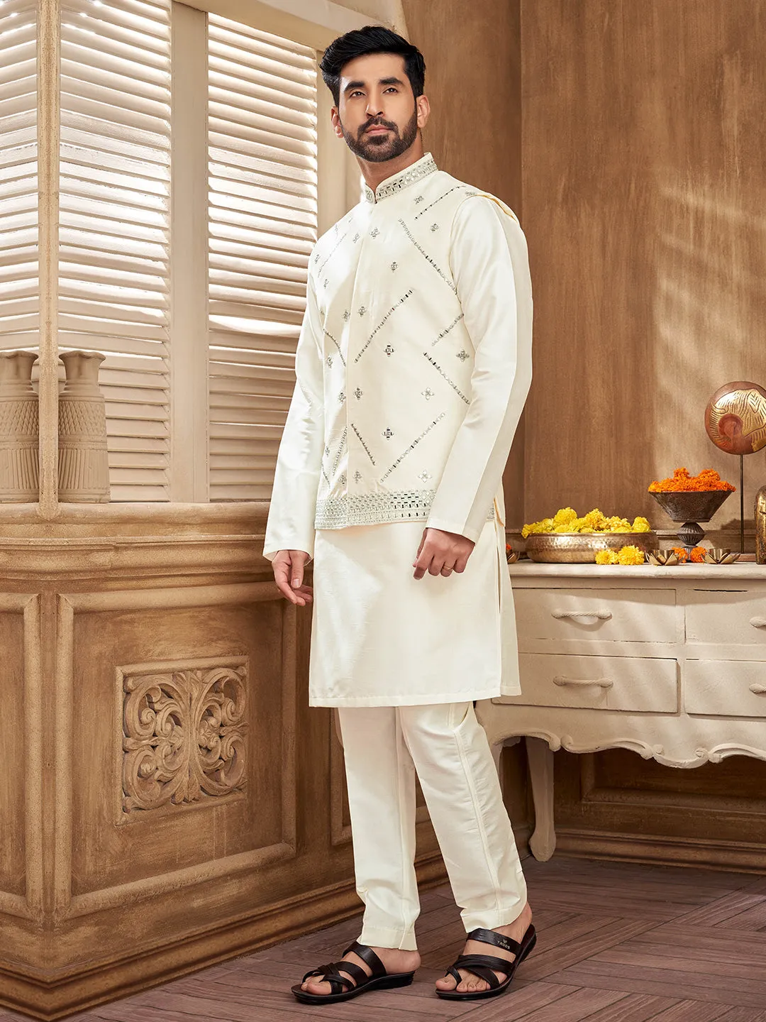 Timeless  White Kurta Set with Dazzling Mirror Work