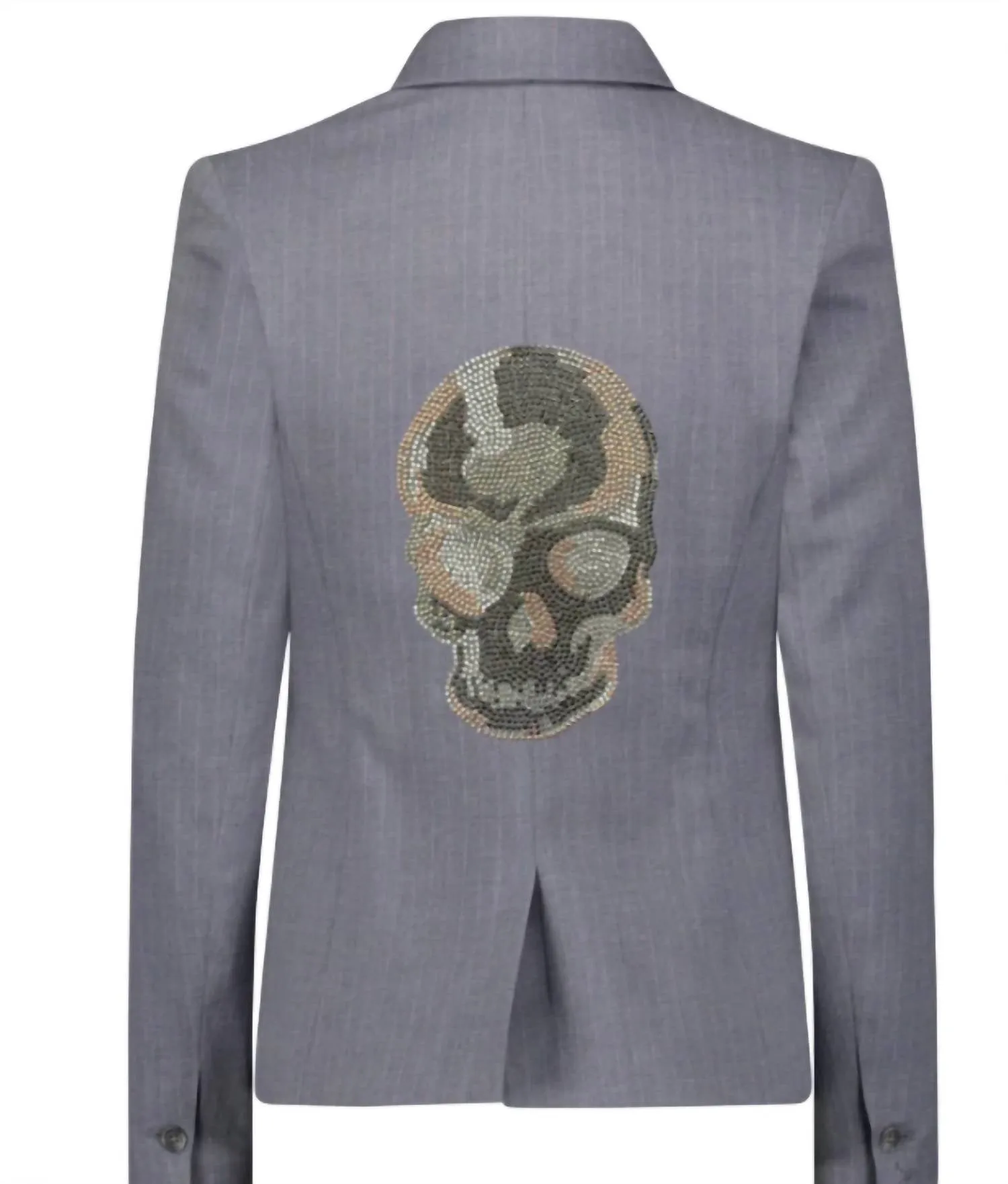 Tonal Crystal Skull Pinstripe Blazer In Pinstripe Grey