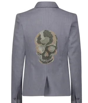 Tonal Crystal Skull Pinstripe Blazer In Pinstripe Grey