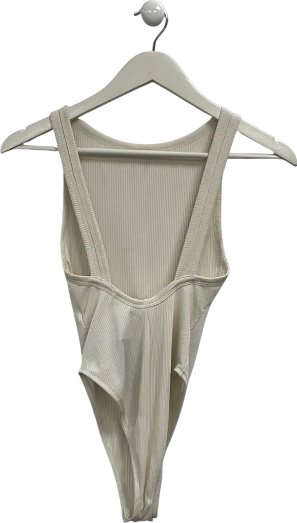 Topshop White Ribbed Bodysuit UK 6