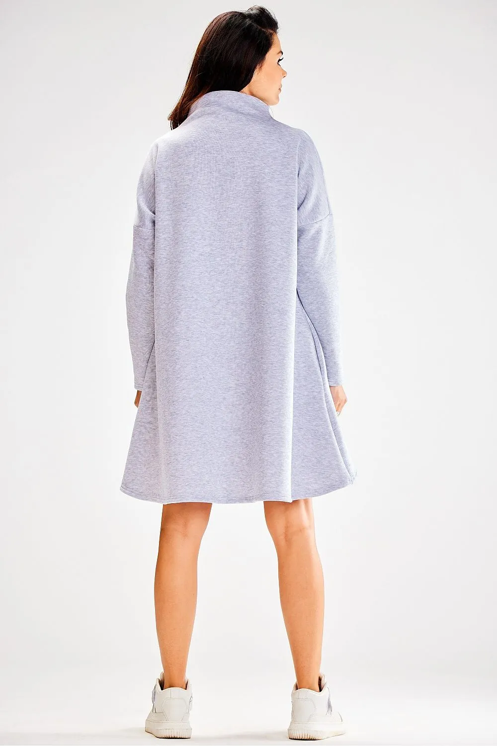 Trapezoidal Turtleneck Long-Sleeve Dress