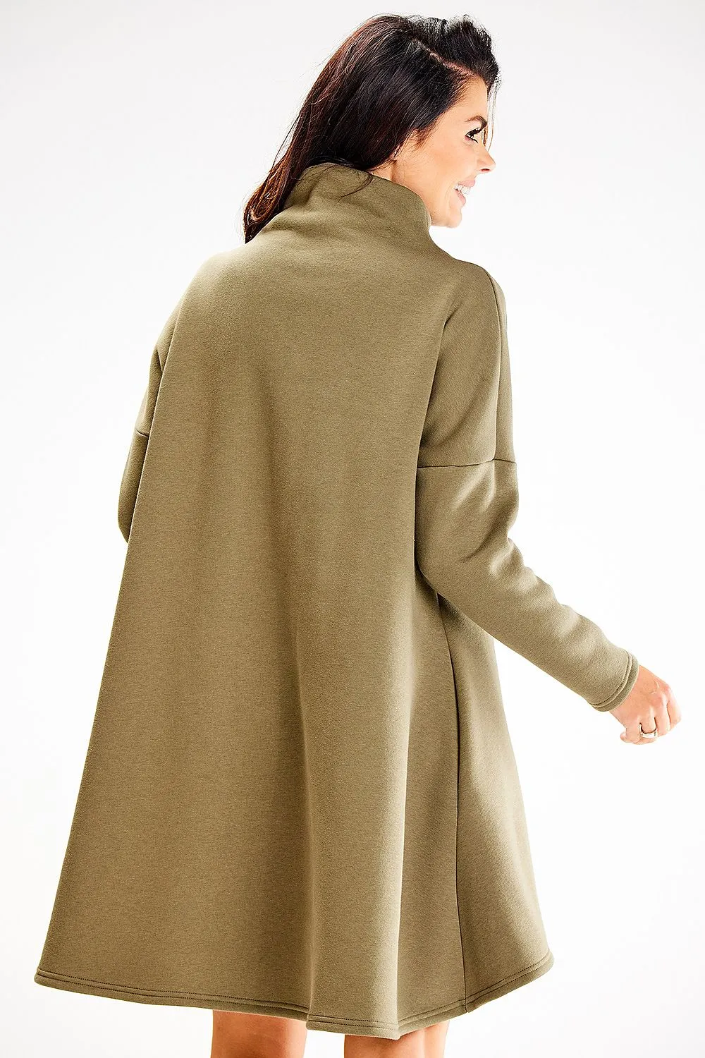 Trapezoidal Turtleneck Long-Sleeve Dress