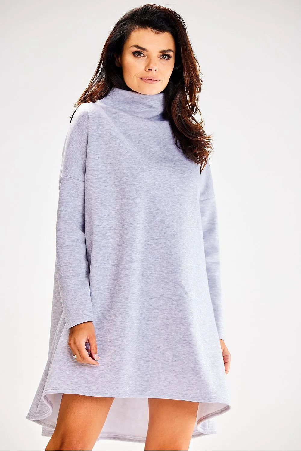 Trapezoidal Turtleneck Long-Sleeve Dress