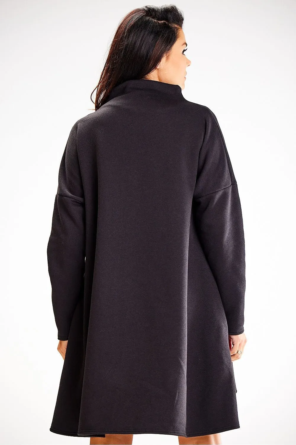 Trapezoidal Turtleneck Long-Sleeve Dress