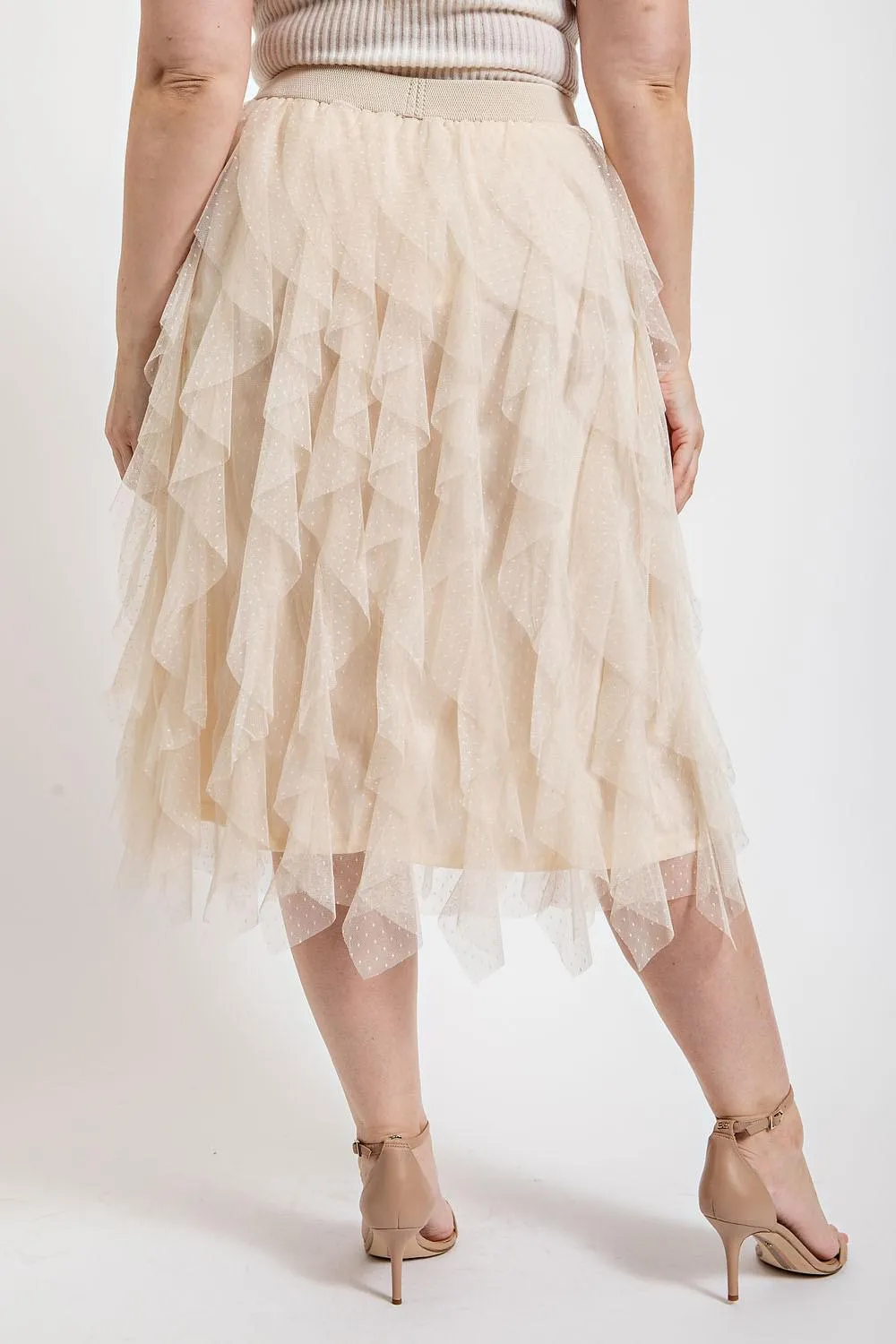 Tulle Ruffled Layered Midi Skirt - Champagne