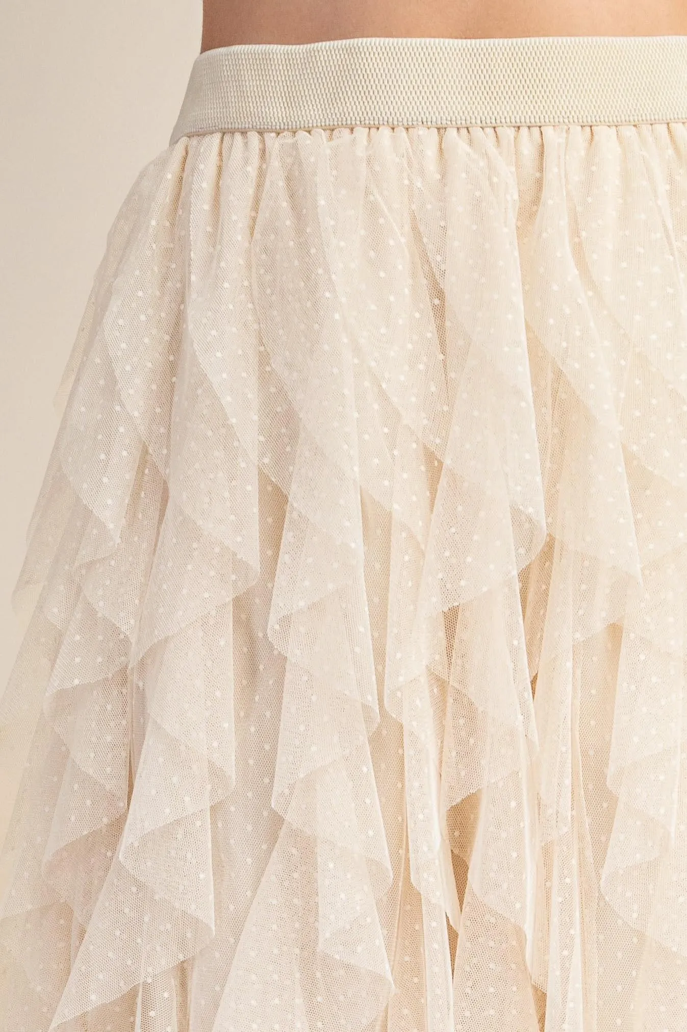 Tulle Ruffled Layered Midi Skirt - Champagne