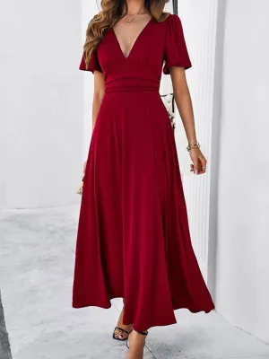V-neck Maxi Dress with Wrap-Style Design and High Slit