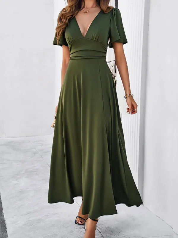V-neck Maxi Dress with Wrap-Style Design and High Slit