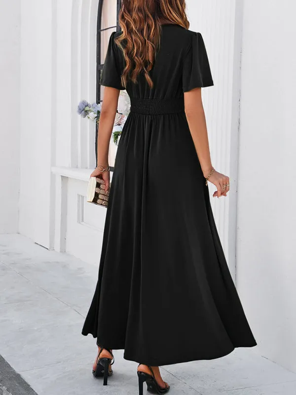 V-neck Maxi Dress with Wrap-Style Design and High Slit
