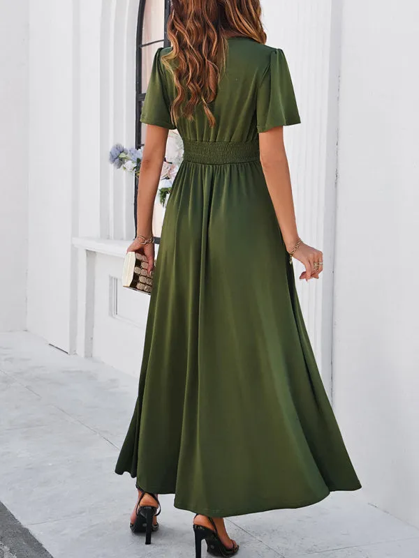 V-neck Maxi Dress with Wrap-Style Design and High Slit