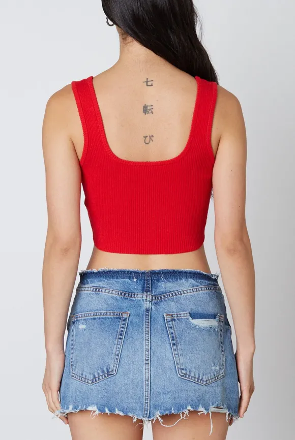 V Neck Ribbed Cropped Top