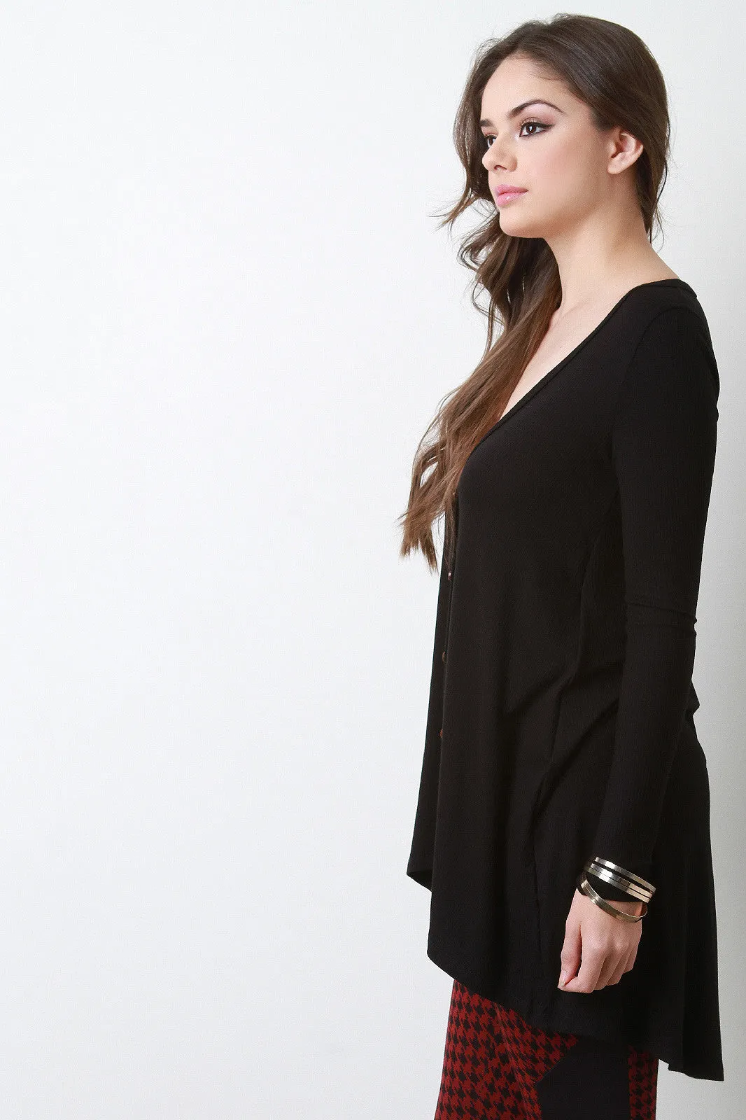 V-Neck Ribbed Knit Cardigan