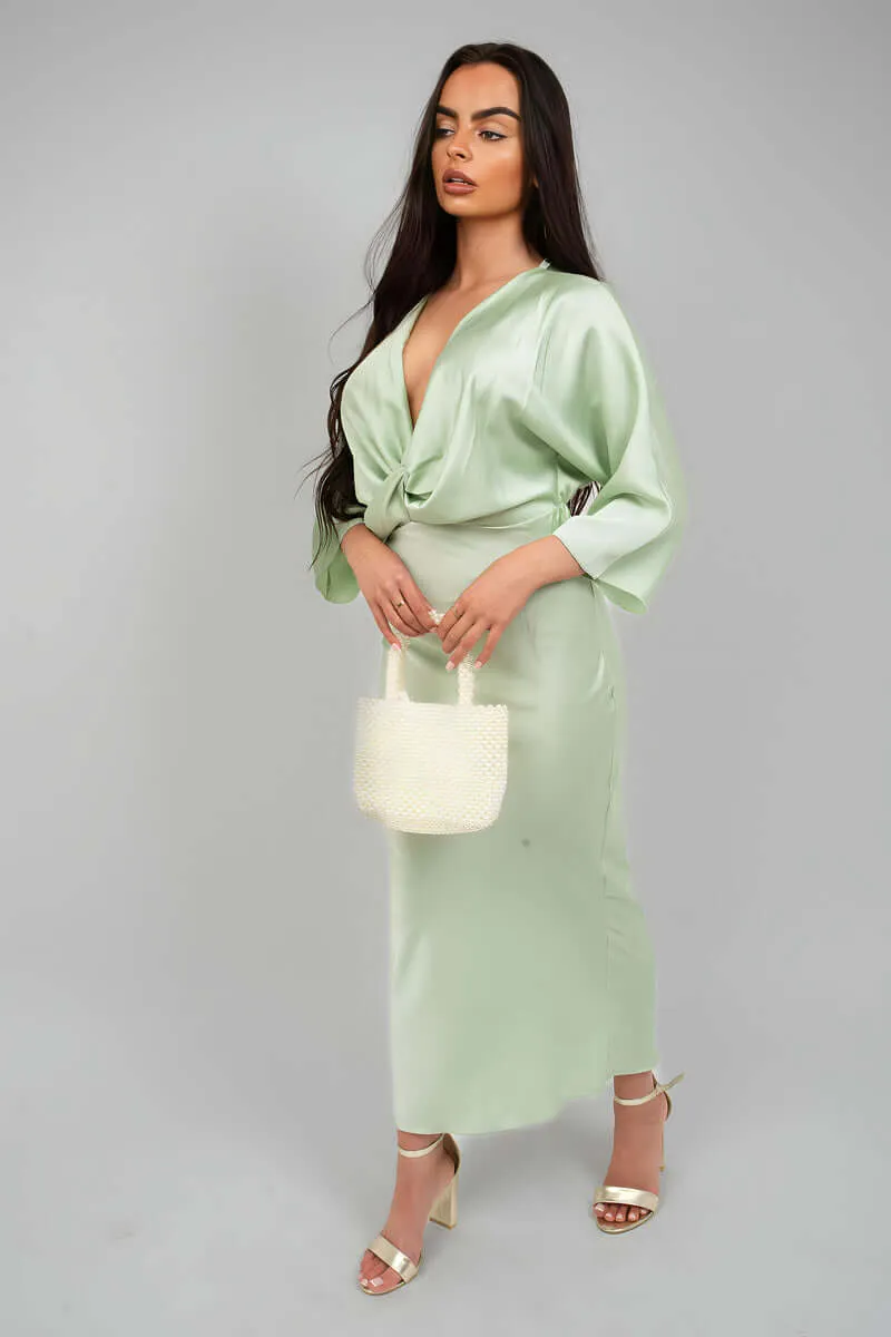 V-Neck Twist Front Midi Dress